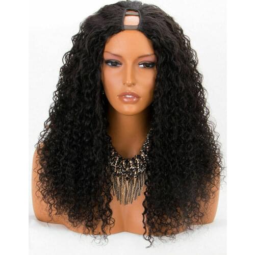 Kinky Curly U Part Human Hair Wig 180%Density Brazilian remy Small Curly U Part Human Hair Wigs For Black Women 1.5x4 U Opening