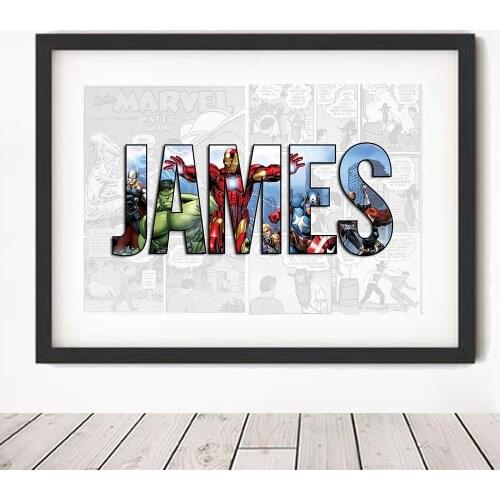Personalised AVENGERS NAME Word Art Print MARVEL Character Poster Superhero Canvas Painting Wall Art Anime Hero Gift Home Decor