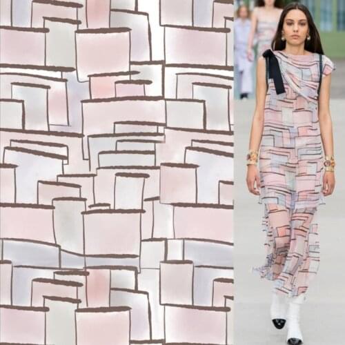 Polyester chiffon fabric custom French brand designer series striped pattern fabric for skirt and pants clothes sewing