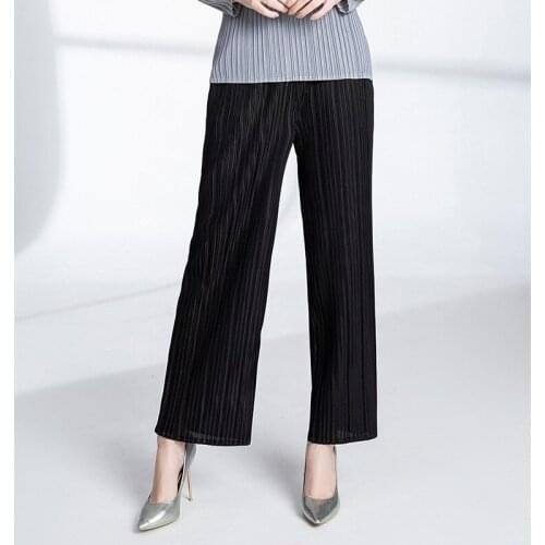 New Casual Trousers Loose Waist Loose Skinny Pleated Legs Straight Trousers Miyake Black Pant