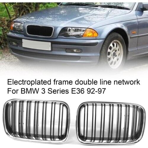 2Pcs Center Grille Professional Anti-scratch Electroplating Bezel Bright Black Double Slats Front Kidney Grill 51138122237 51138