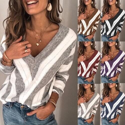 Pullovers Women 2021 Temperament Commuter Render Sweater ladys Europe Relaxed v-neck Long Sleeve Knitted Garment CKN2101