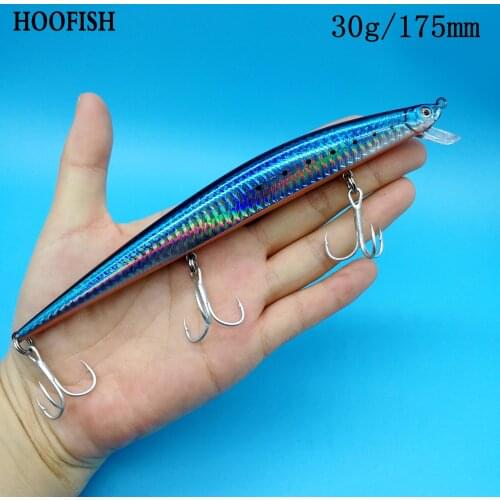 HOOFISH 5PCS/Lot New Big Laser Minnow Fishing Lure 30g/175mm 6Colors Floating Sea Wobbler Crankbait With Three Treble Hooks