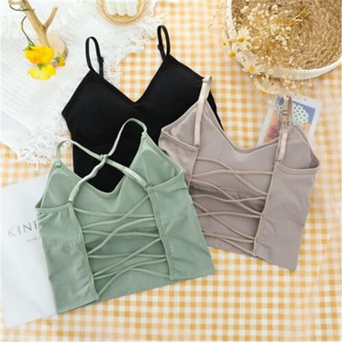Sexy Women Gym Bras Backless Bandage Cross Back Underwear For Fitness Solid Long Bras Soft Breathable Female Sports Tops Vest