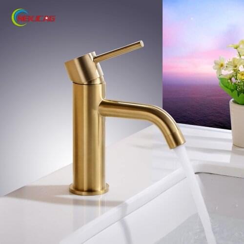 Nekjcag Golden Polish Basin Bathroom Faucet Solid Brass Vessel Sink Tap Deck Mounted Mixer Tap Hot and Cold Water
