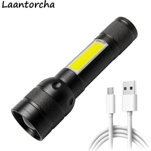 High power led flashlights Zoom USB Rechargeable Ultra Bright torch Aluminum Alloy Camping Powerful flashlight with Side Light