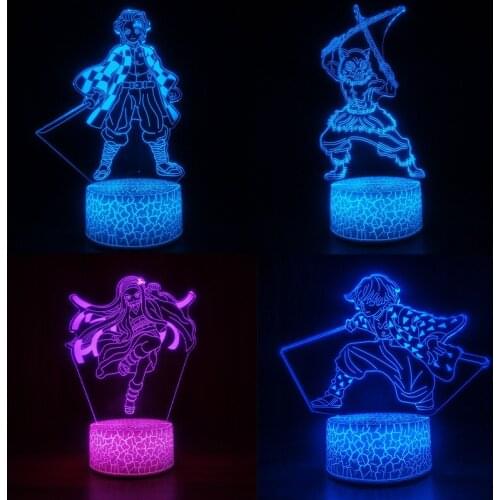 Anime LED Night Light Demon Slayer Kamado Tanjirou Figure Acrylic Child Bedroom Decoration Cool Table Lamp Holiday Gift