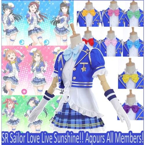 [Stock] Anime Lovelive!Sunshine!! Aqours SR Sailor Awaken Dress Uniform All Members Cosplay Costume Halloween Suit For Women Out