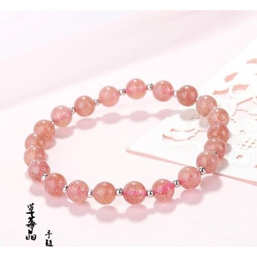 Fine 925 Sterling Silver Jewelry Sweet Pink Strawberry Crystal Bead Bracelets for Women Girls Lover Cute Accessories Gifts SB125