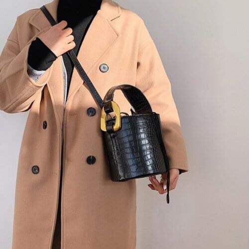 Solid Crocodile Pattern Bucket Handbag Woman High Quality Leather Pu Womens Crossbody Bag Fashion Brand Drawstring Shoulder Bag