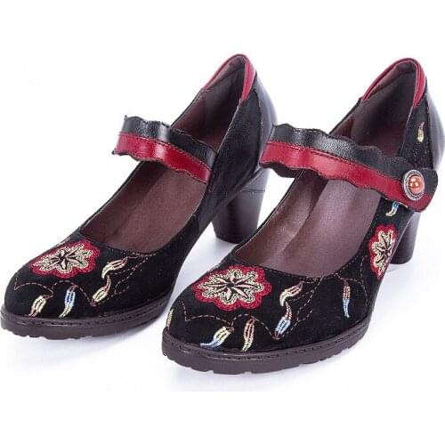 Embossed Women Boots Rose Genuine Leather Splicing Low Buckle 8CM Thick High heel Ankle Boots Elegant Ladies Shoes Women Shoes