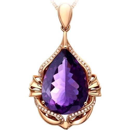 18k Rose Gold Plated Amethyst Pendant For Women 925 Sterling Silver Color Necklace Purple Gemstones Fine Jewelry Anniversary