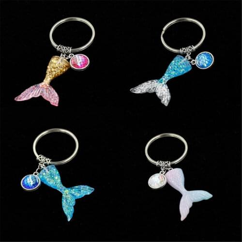 Womens Ladies Fashion Mermaid Tail Fish Scale Key Chains Keyring Gradient Color