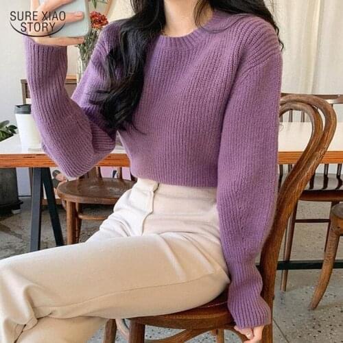 Vintage 2021 Autumn Jumper O-neck Knitted Pullover Casual Long Sleeve Solid Sweater Winter Gentle Warm Sweater Women Tops 17136