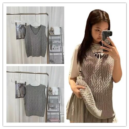 Kpop Korean New Women Autumn Wild V-Neck Knitted Sleeveless Loose Sweaters Vest Ladies Streetwear Casual Warm Pullover Vest Tops
