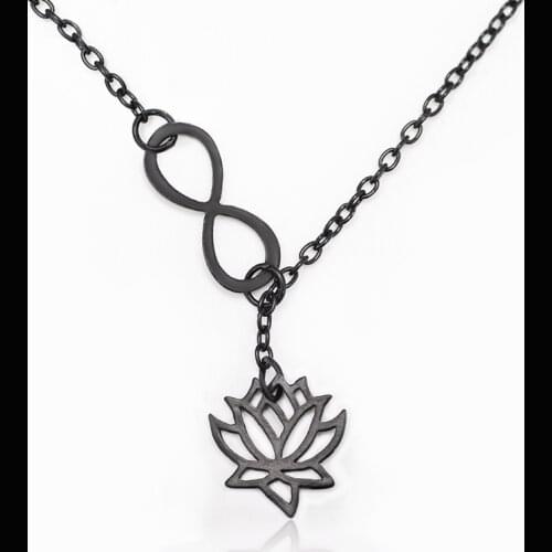 Lady Female Girl Women Girlfriend Couples Metal Black Gold Silver Color Simple Fashionable 8-word Lotus Pendant Charm Necklace