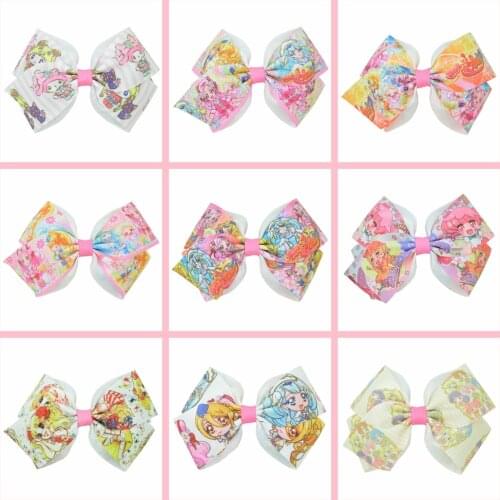 SUPWRF 1 PCS 4.5'' girls Printed grosgrain ribbon Bows Clips Girls hair Boutique Headware Kids Hair Accessories T0929