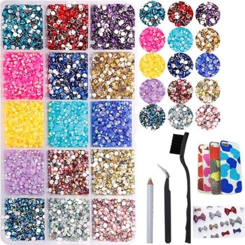 15000pcs Crystal Nail Art Rhinestones/15 Grid Multi Color Strass Rhinestone/3D Nail Art Rhinestones Glitter Acrylic for Nail Art