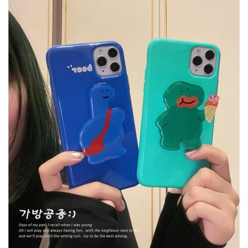3D Cartoons Dinosaur Ice Cream Phone Case for IPhone 11 12 Pro XS MAX Mini X XR SE 2020 7 8 Plus Folding Stand Ring Holder Cases