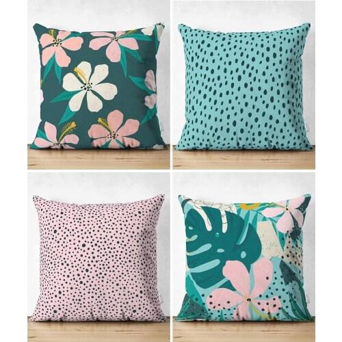 4'Lü Double-Sided Color On the Ground Leaf Pattern Modern Suede Cushion Pillow Decorate Case Set High Quality Stylish Home Garden Room Kitchen Gift Useful Decorative Colorful