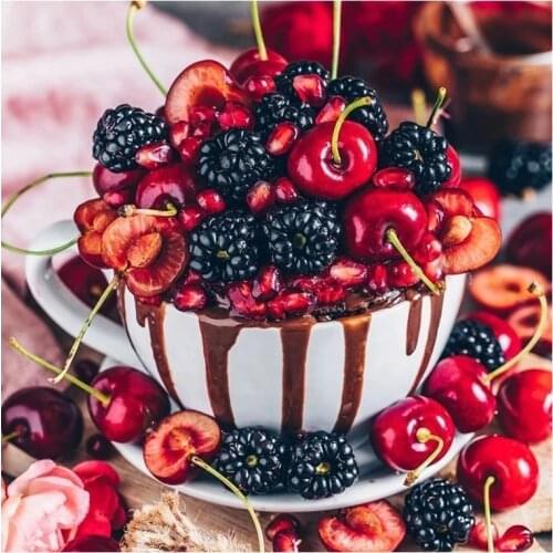 5d Diy Diamond Painting Full Square/Round Diamond "Cherry And Mulberry" Diamond Embroidery Cross Stitch, Mosaic, Home Decoration