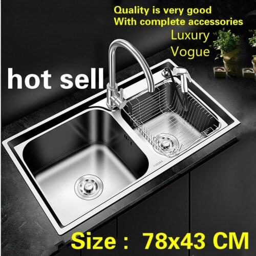 Free shipping High quality standard kitchen double groove sink durable 304 stainless steel wash the dishes big hot sell 78x43 CM