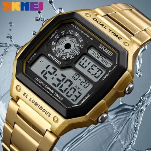 SKMEI luxury Stainless Steel Band Business Men Watches Count Down Waterproof Watch Fashion Creative Digital Wristwatches Clock