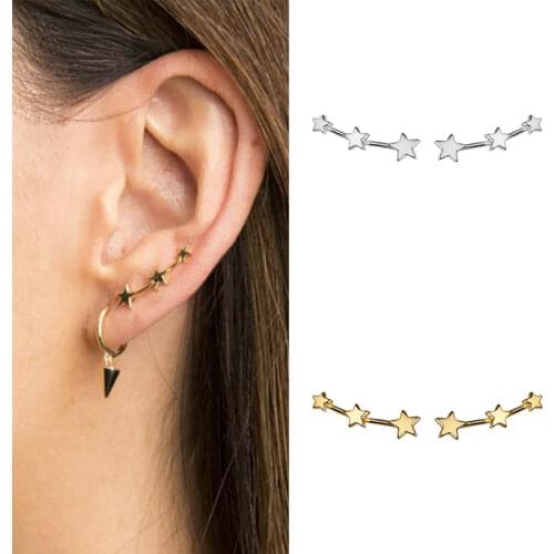 CRMYA Cute Gold Silver Plated Star Crawler ear Climber Earrings for Women Exquisite Versatile Female Fashion Jewelry