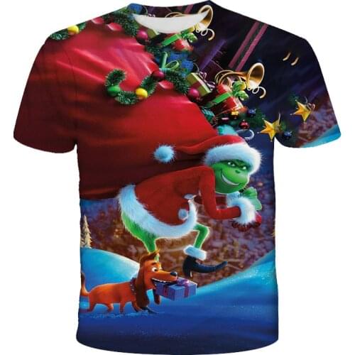 Summer Grinch Anime Movie T-Shirts Children 3D Printing Girls Clothes Unisex Boys Short Sleeves Tees Baby Kids Crew Neck Tops