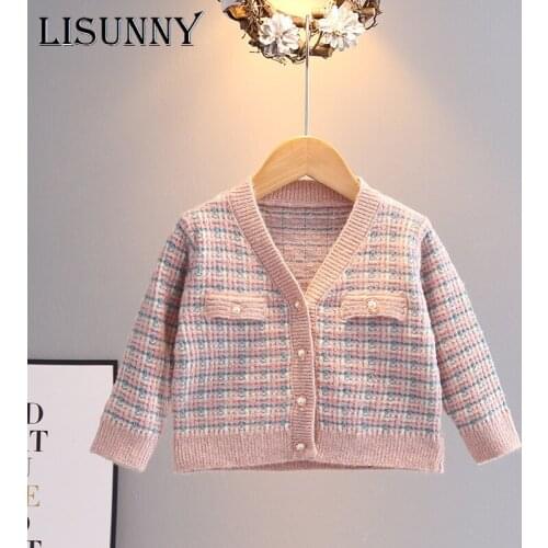 Child Cardigan Girl Sweater 2021 spring Autumn British Style V-Neck Toddler Knitted Coat Kids Children Jacket Baby Clothes 1-6y