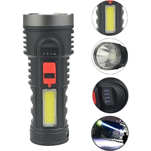 XANES 4-Modes Long Throw LED Flashlight With COB Sidelight Portable LED Torch Hunting Fishing Lantern Spotlight Emergency Lamp