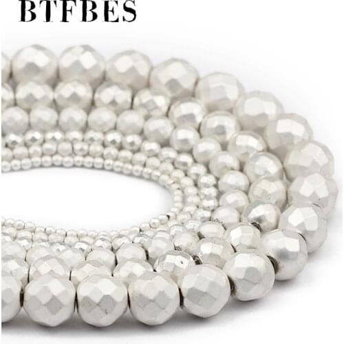 Faceted Round Matte White Silvers Gold Natural Hematite Stone Loose Beads 2/3/4/6/8/10mm Wholesale Diy Charm Jewelry bracelet