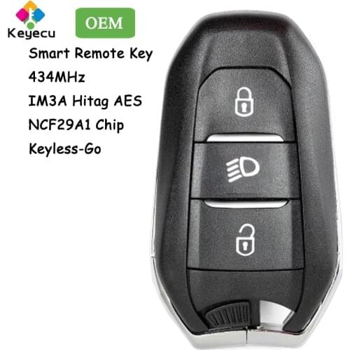 KEYECU OEM Keyless Go Smart Remote Car Key With Light 3 Buttons 434MHz IM3A Hitag AES NCF29A1 Chip for Peugeot 5008 508 2020