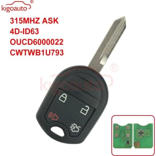 Kigoauto CWTWB1U793 Remote head key 4 button 315Mhz with 4D63 80 bit chip for Ford Edge Escape Explorer 2012 2013 2014
