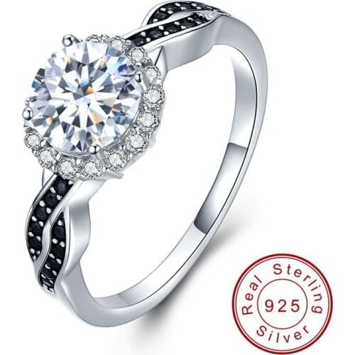 SODROV Rings For Women Fine Jewelry Genuine 925 Sterling Silver Row Black Stone Engagement Rings for Women Bague Femme CC036