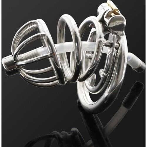 Stainless Steel Cock Prison Cock Cage Spike Ring with Catheter Chastity Cage Erotic Device Penis Ring Sex Toys for Men