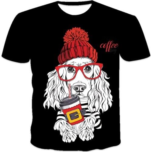 Summer new mens T-shirt loose clothes short-sleeved fashion animal dog print