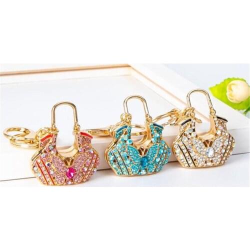 Fashion Crystal Creative Handbag Butterfly Shaped Design Keychain Rhinestone Purse Bag Keyring Key Chain For Women Party Gift