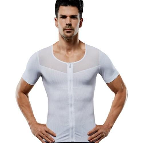 Mens Shaper Compression Shirts Slimming Shaper for Men Zipper Corsets Belly Abdomen Waist Cincher Tummy Control Fitness Tops