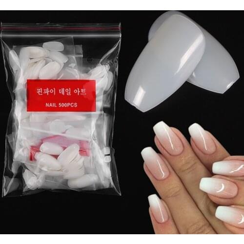 500PCS Short Ballerina False Nails Full Cover Fake Nails Acrylic Nail Art Tips Clear Press On Nails DIY For Nail Extensions