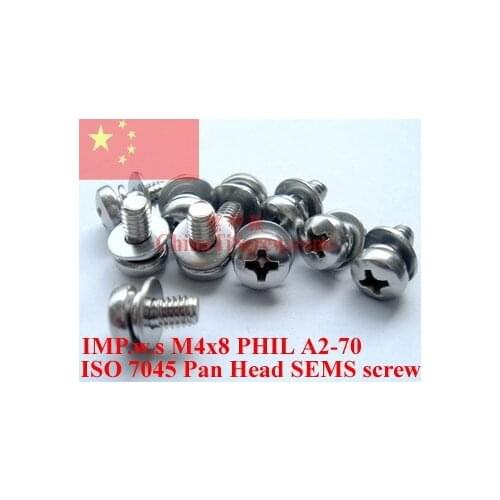Stainless Steel SEMS screws M4x8 Pan Head 2# Phillips Driver Polished ROHS 100 pcs