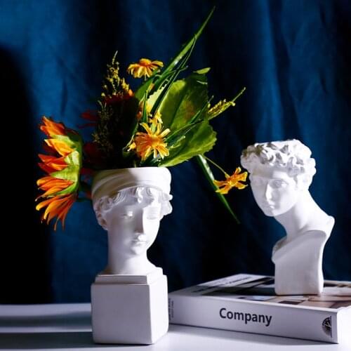 Nordic Creative Portrait Vase Human Head Flower Vases Pen Holder Storage Decorative Ornaments Resin David Home Flowers Art Decor