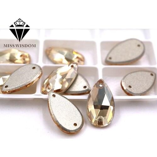 New High quality Flatback glass crystal double hole sew on rhinestones Teardrop Champagne rhinestones diy clothing accessories