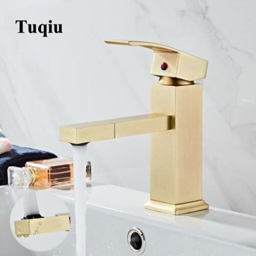New Basin Faucet Single Lever Brush gold rotation spout Brass Mixer Tap Bathroom Basin Water Sink Mixer gold brush