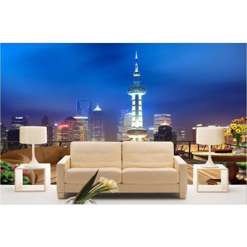Custom photo 3d wallpaper Non-woven mural Romantic night Shanghai city decoration painting 3d wall murals wallpaper for walls 3d