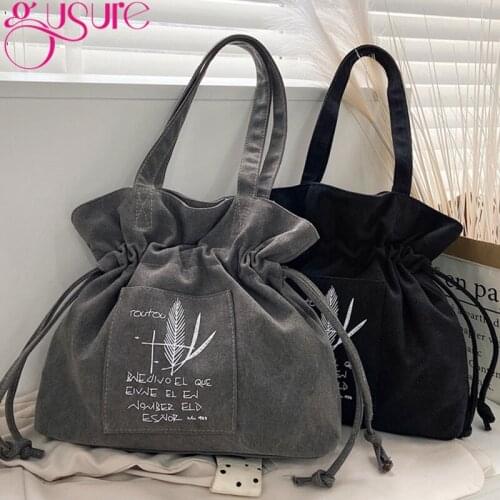 Gusure Women Casual Shoulder Bag Large Capacity Canvas Handbag Totes Female Eco Letter Printing Shopping Bag Simple Books Pack
