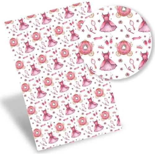 Faux Leather Sheet Princess Crown Mirror Synthetic Leather Printed Vinyl Fabric DIY Handbag Bow Making Supplies 0.8mm 22*30cm/Pc