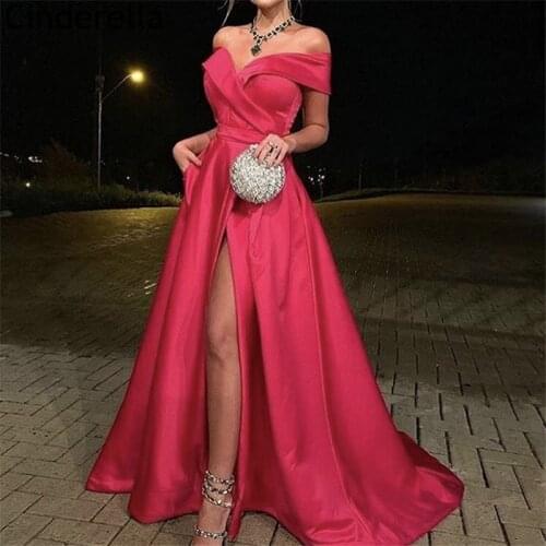 Sexy Prom Dresses Off The Shoulder A-Line Floor Length Satin Pleated Prom Dresses With Zipper Back Sexy Party Gowns For Prom