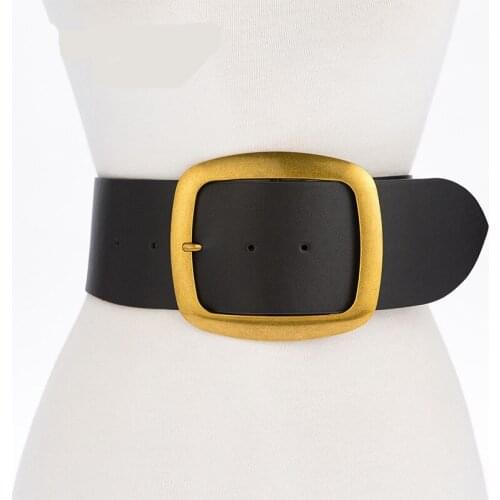 Wide Cowhide Belts For Women Cowskin Genuine Leather Personality Belt HOT Double Vintage Pin Buckle Strap Jeans Coat Dress Lady