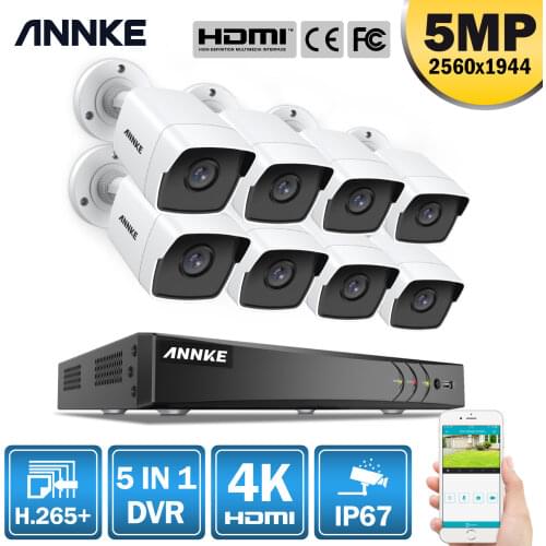 SANNCE 8CH 5MP-N Super HD Video Security System H.264+ DVR With 4X 8X 5MP Bullet Outdoor Waterproof CCTV Camera Kit AI Detection